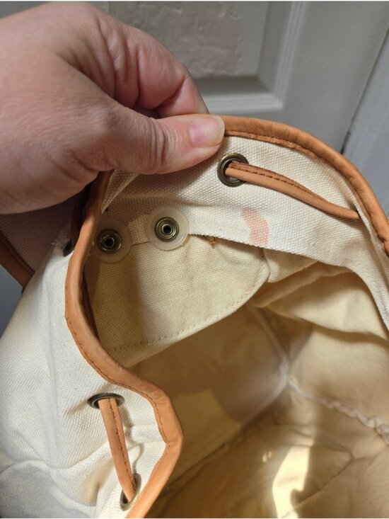 Vintage Guess Jeans Canvas Leather Canvas Backpack Cream Tan Logo Bag Y2K